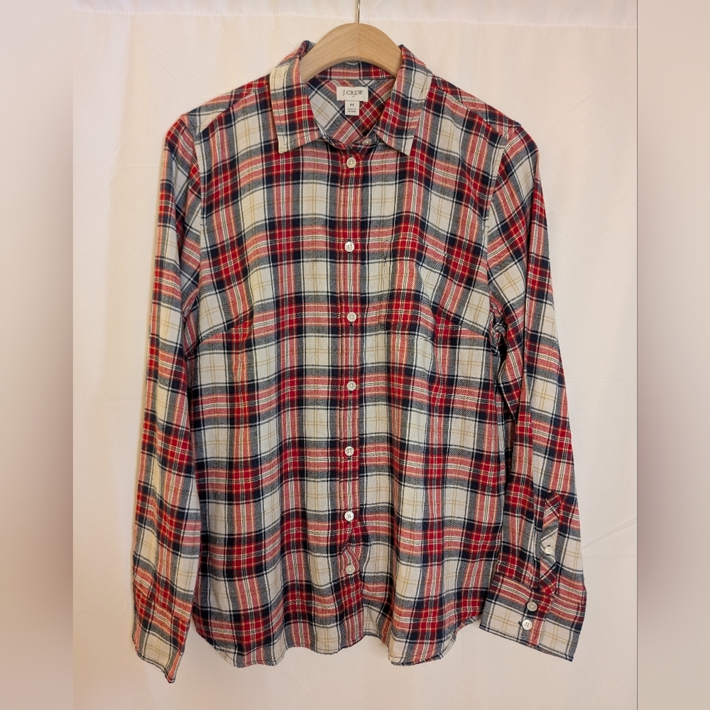 NWT J. Crew Red and White Casual Button Down Shirt - Picture 2 of 6